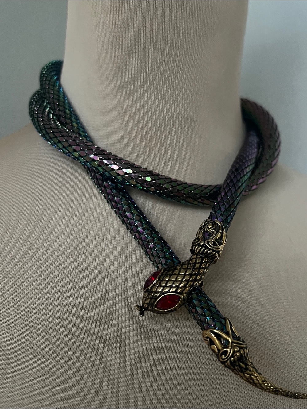 DL Auld Iridescent Vintage Mesh Snake Belt Serpent Necklace 41” - Picture 13 of 14